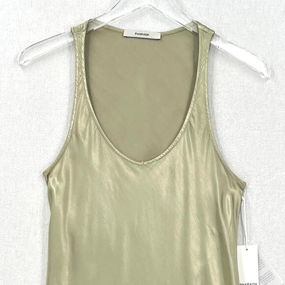 PHARAOH Tabitha Dress Womens 2 Medium Sage Green Vintage Satin Scoop Neck Slip - Picture 7 of 16